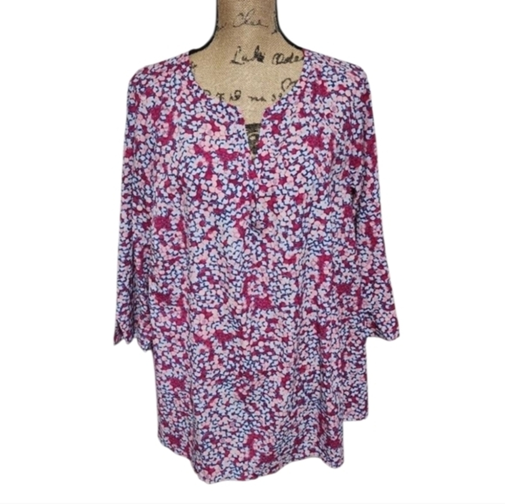Lane Bryant Pink Purple‎ Abstract Dot Mixed Media Split Neck Blouse 18/20 2X